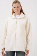 55446 Fermuarlı Oversize Peluş Mont - Bej resmi